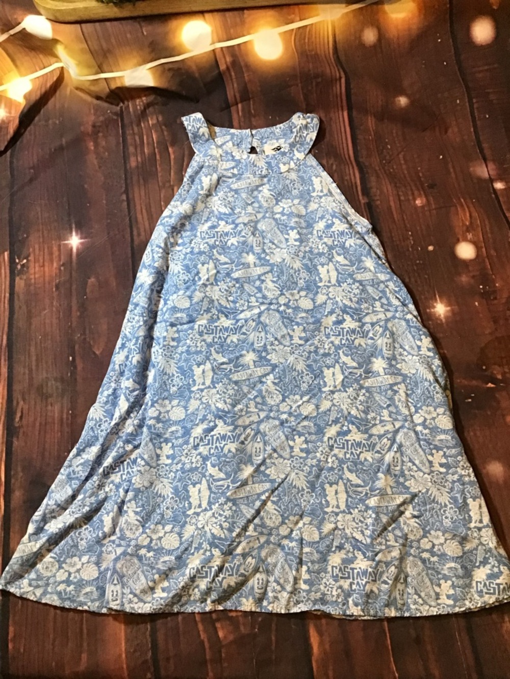 Disney cruise line castaway cat A-line dress tropical blue print child size L